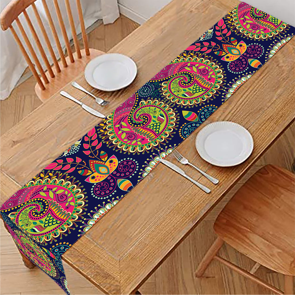 Colorful Boho Paisley Pattern Print Table Runner