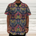 Colorful Boho Paisley Pattern Print Textured Short Sleeve Shirt