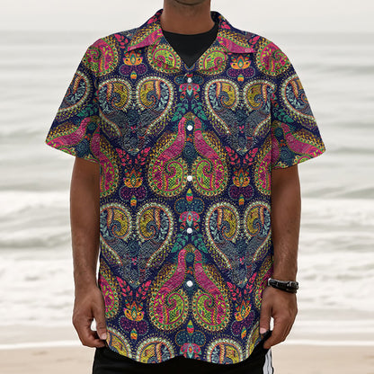 Colorful Boho Paisley Pattern Print Textured Short Sleeve Shirt