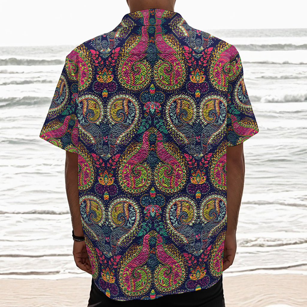 Colorful Boho Paisley Pattern Print Textured Short Sleeve Shirt