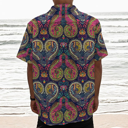 Colorful Boho Paisley Pattern Print Textured Short Sleeve Shirt