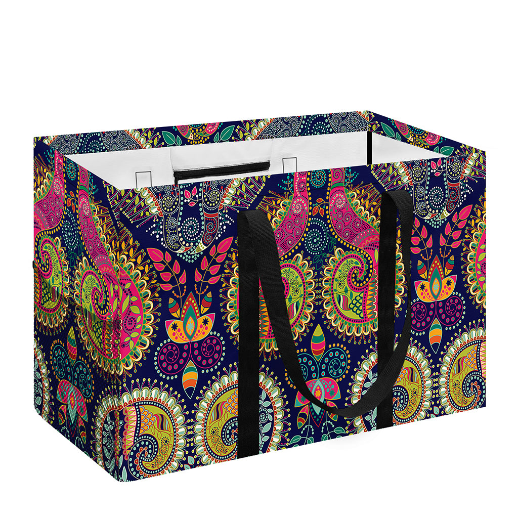 Colorful Boho Paisley Pattern Print Utility Tote Bag