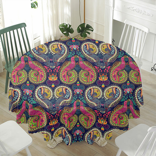 Colorful Boho Paisley Pattern Print Waterproof Round Tablecloth