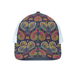 Colorful Boho Paisley Pattern Print White Mesh Trucker Cap