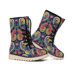 Colorful Boho Paisley Pattern Print Winter Boots