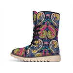 Colorful Boho Paisley Pattern Print Winter Boots