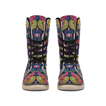 Colorful Boho Paisley Pattern Print Winter Boots
