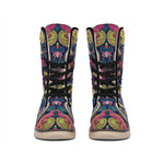 Colorful Boho Paisley Pattern Print Winter Boots