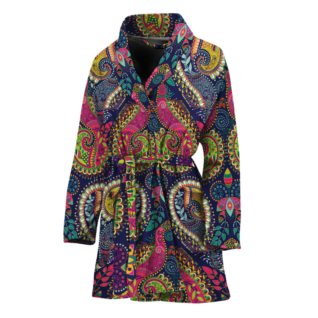 Colorful Boho Paisley Pattern Print Women's Bathrobe