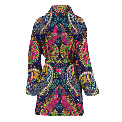 Colorful Boho Paisley Pattern Print Women's Bathrobe