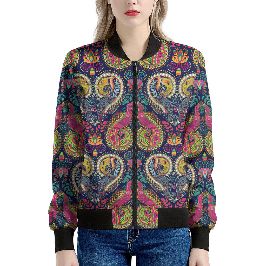 Colorful Boho Paisley Pattern Print Women's Bomber Jacket
