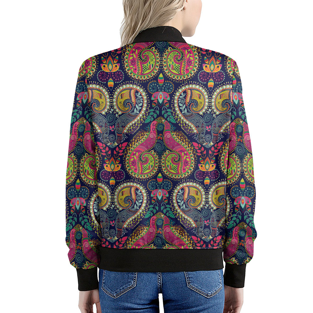Colorful Boho Paisley Pattern Print Women's Bomber Jacket