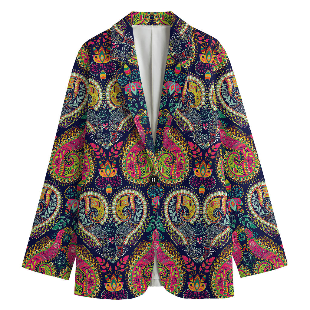 Colorful Boho Paisley Pattern Print Women's Cotton Blazer