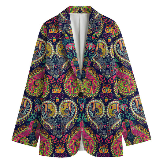 Colorful Boho Paisley Pattern Print Women's Cotton Blazer