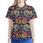 Colorful Boho Paisley Pattern Print Women's Polo Shirt