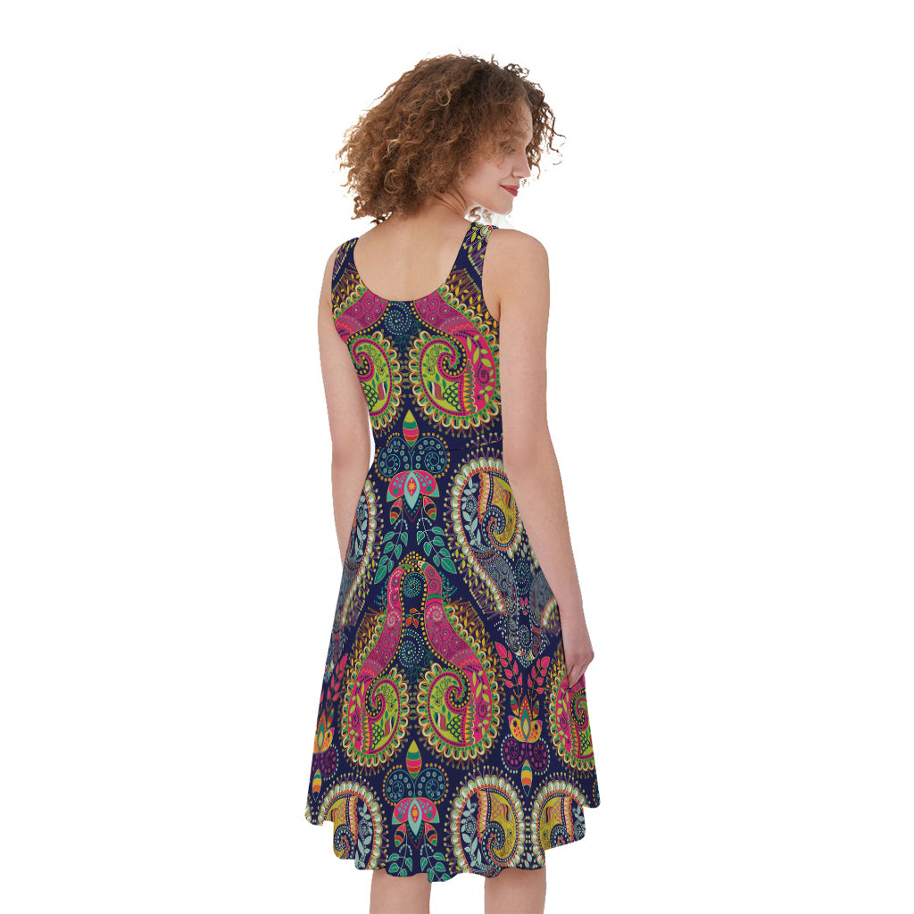 Colorful Boho Paisley Pattern Print Women's Sleeveless Dress