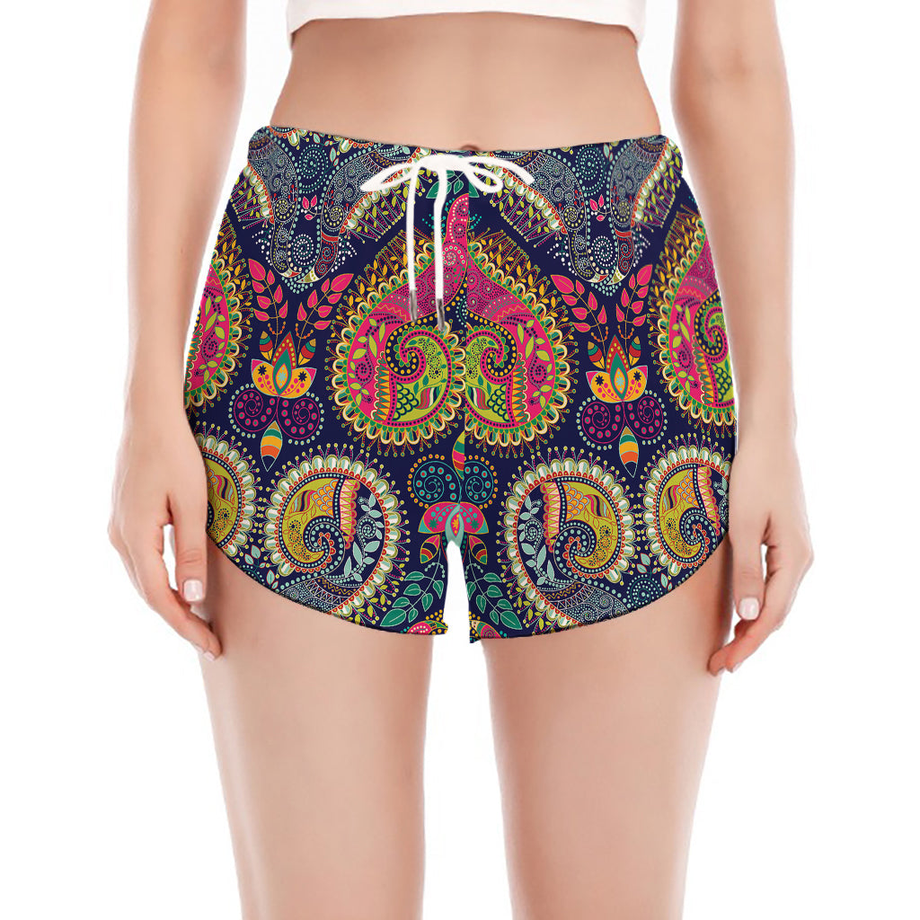 Colorful Boho Paisley Pattern Print Women's Split Running Shorts