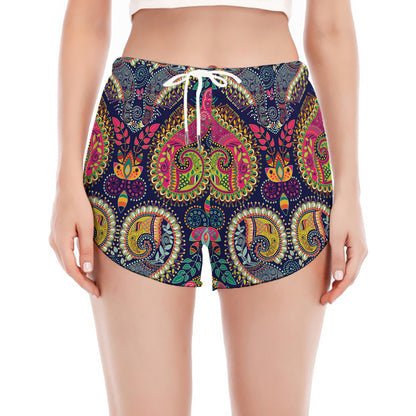 Colorful Boho Paisley Pattern Print Women's Split Running Shorts