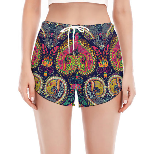 Colorful Boho Paisley Pattern Print Women's Split Running Shorts