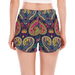 Colorful Boho Paisley Pattern Print Women's Split Running Shorts