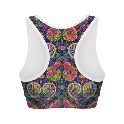 Colorful Boho Paisley Pattern Print Women's Sports Bra