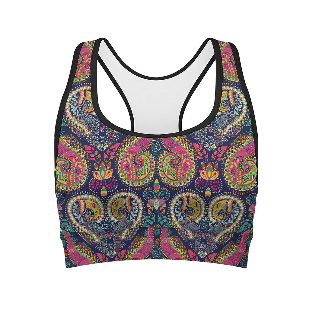 Colorful Boho Paisley Pattern Print Women's Sports Bra