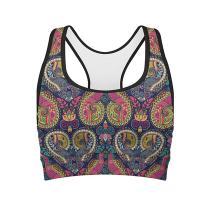 Colorful Boho Paisley Pattern Print Women's Sports Bra