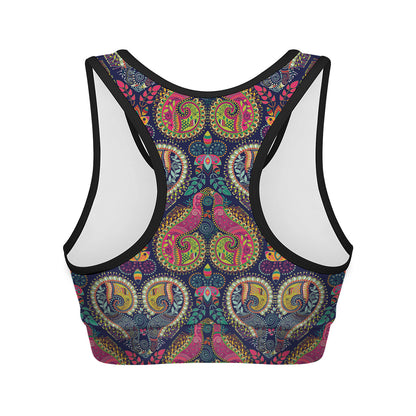 Colorful Boho Paisley Pattern Print Women's Sports Bra
