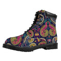 Colorful Boho Paisley Pattern Print Padded Collar Lace Up Boots
