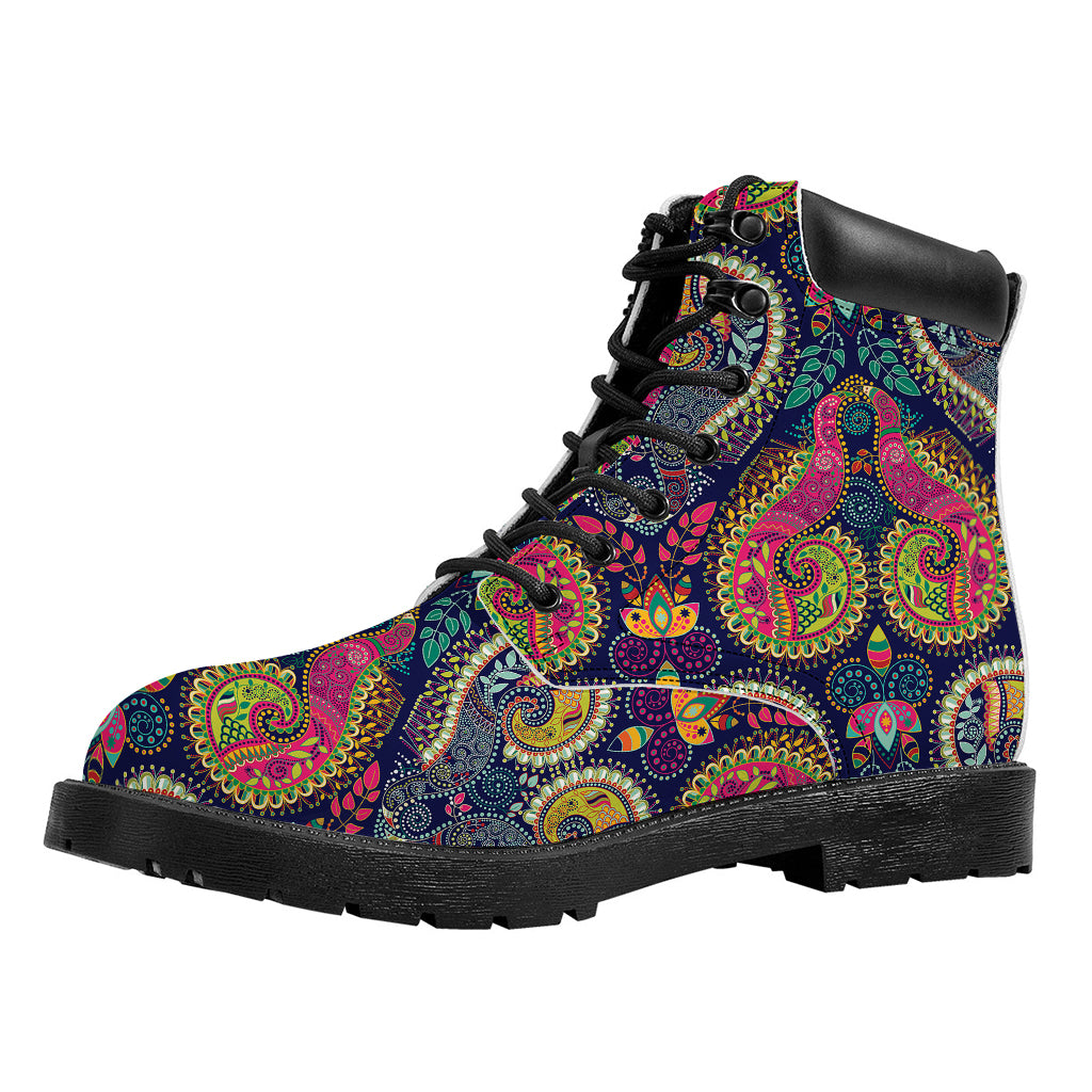 Colorful Boho Paisley Pattern Print Work Boots