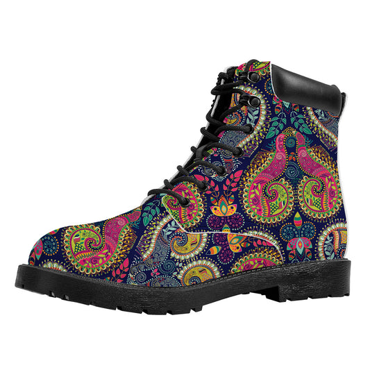 Colorful Boho Paisley Pattern Print Work Boots