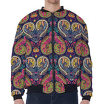 Colorful Boho Paisley Pattern Print Zip Sleeve Bomber Jacket