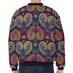 Colorful Boho Paisley Pattern Print Zip Sleeve Bomber Jacket