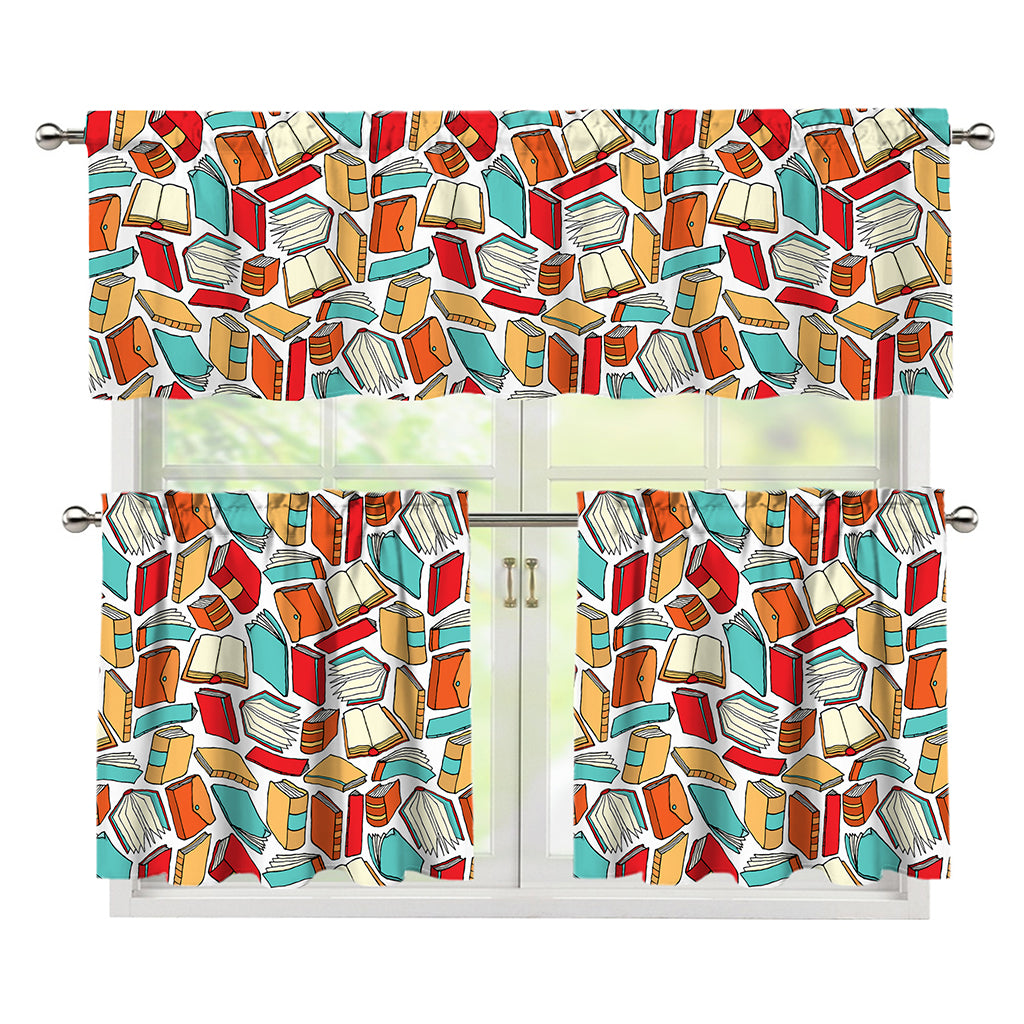 Colorful Books Pattern Print 3 Piece Kitchen Curtains