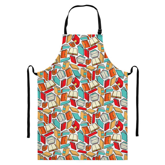 Colorful Books Pattern Print Bib Apron With Pocket