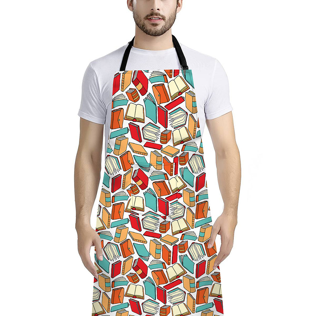 Colorful Books Pattern Print Bib Apron With Pocket