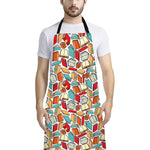Colorful Books Pattern Print Bib Apron With Pocket