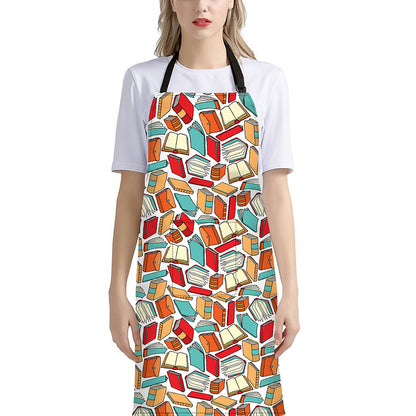 Colorful Books Pattern Print Bib Apron With Pocket