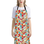 Colorful Books Pattern Print Bib Apron With Pocket