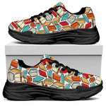 Colorful Books Pattern Print Black Chunky Shoes