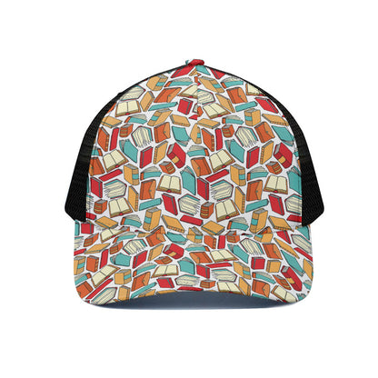 Colorful Books Pattern Print Black Mesh Trucker Cap