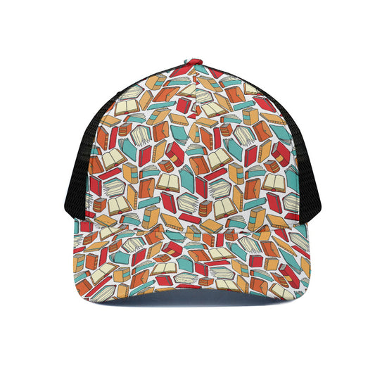 Colorful Books Pattern Print Black Mesh Trucker Cap