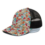 Colorful Books Pattern Print Black Mesh Trucker Cap