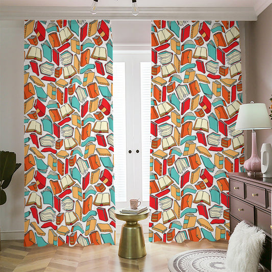 Colorful Books Pattern Print Blackout Pencil Pleat Curtains