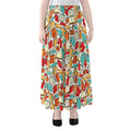 Colorful Books Pattern Print Chiffon Maxi Skirt