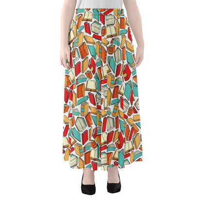 Colorful Books Pattern Print Chiffon Maxi Skirt