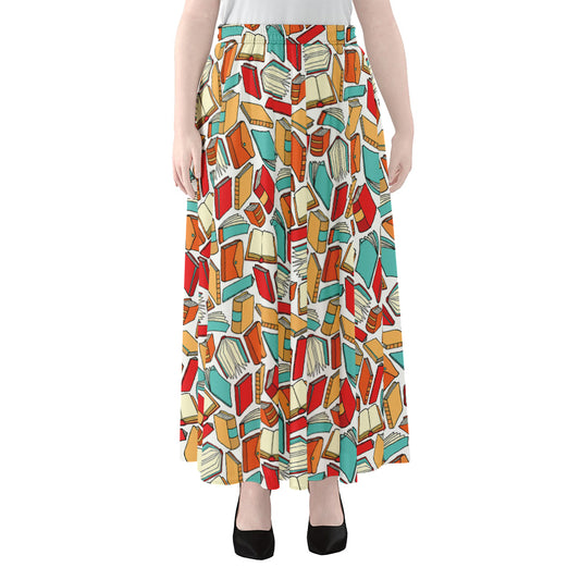 Colorful Books Pattern Print Chiffon Maxi Skirt