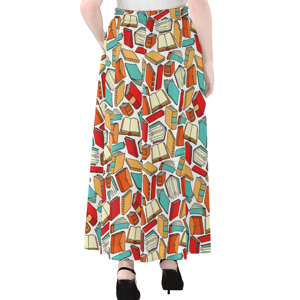 Colorful Books Pattern Print Chiffon Maxi Skirt