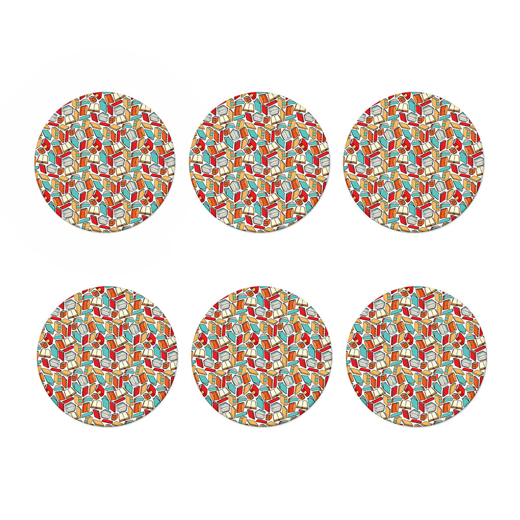 Colorful Books Pattern Print Coaster Set