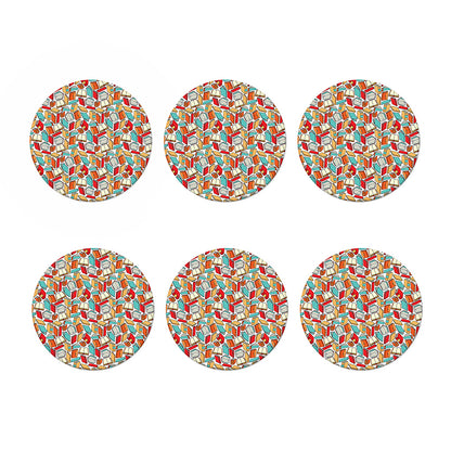 Colorful Books Pattern Print Coaster Set
